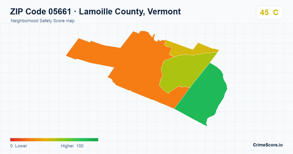 ZIP Code 05661 in Lamoille County, Vermont neighborhood Safety Score map