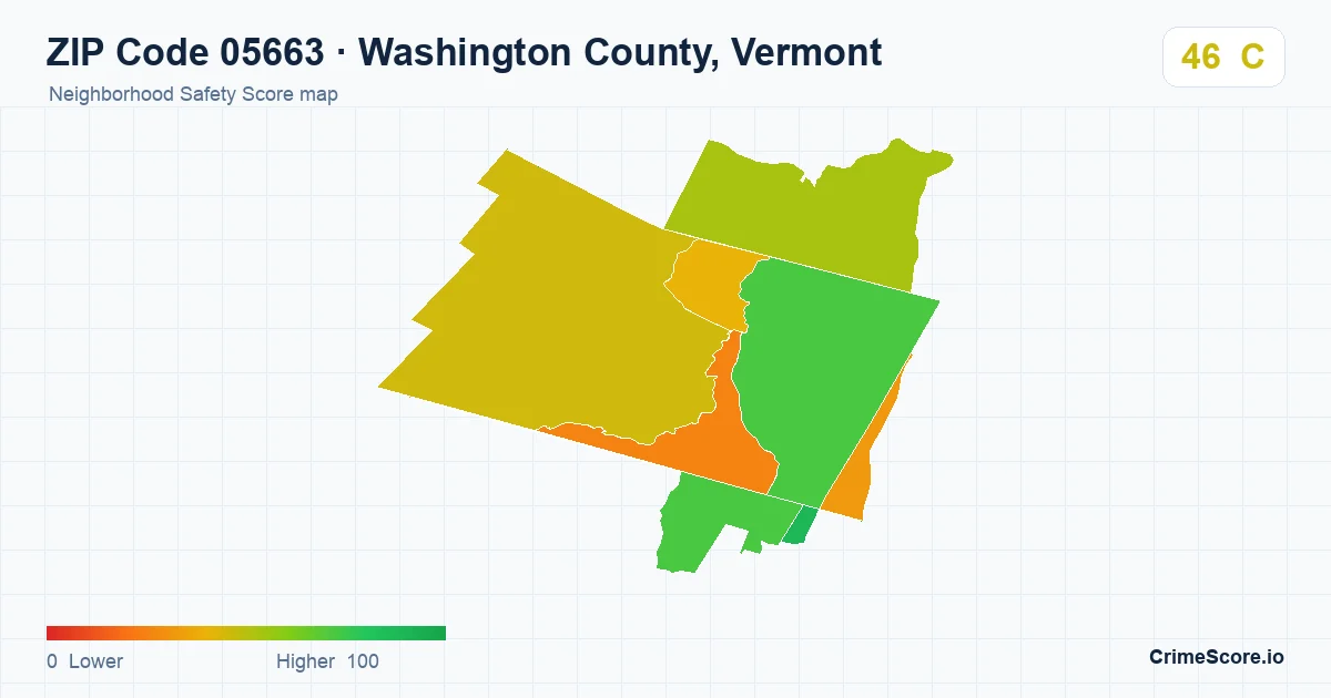 ZIP Code 05663 in Washington County, Vermont neighborhood Safety Score map
