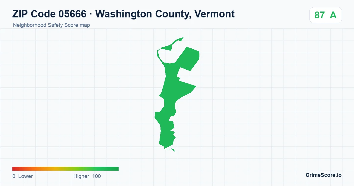ZIP Code 05666 in Washington County, Vermont neighborhood Safety Score map
