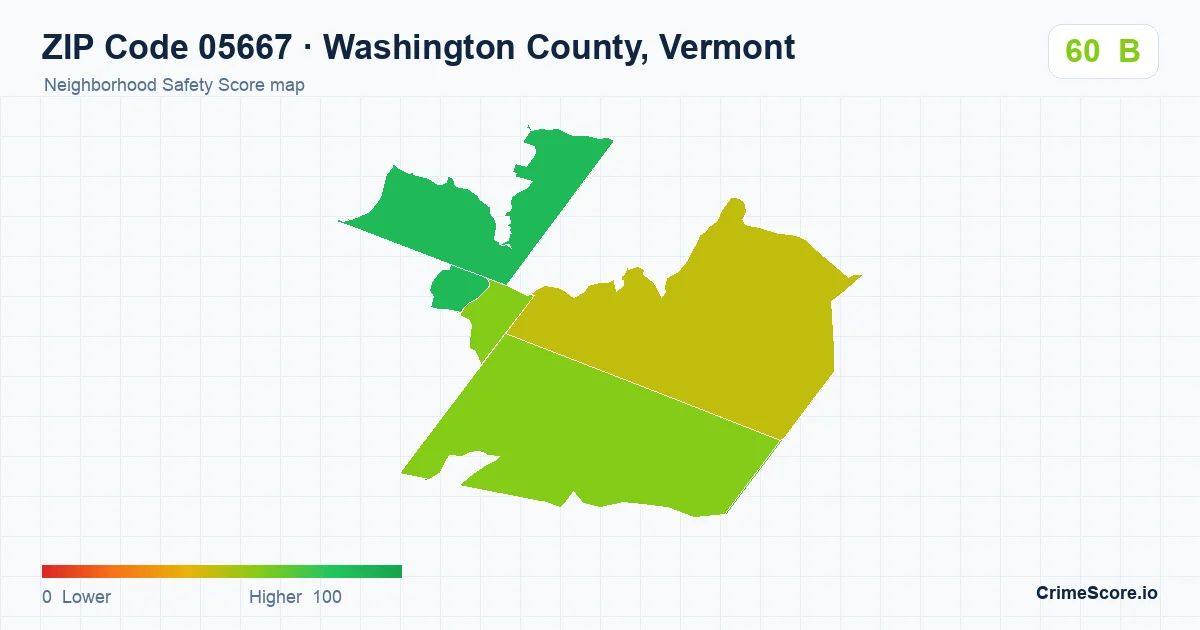 ZIP Code 05667 in Washington County, Vermont neighborhood Safety Score map