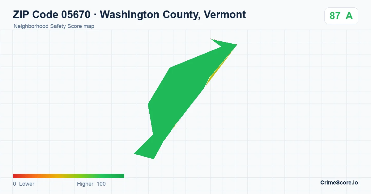 ZIP Code 05670 in Washington County, Vermont neighborhood Safety Score map