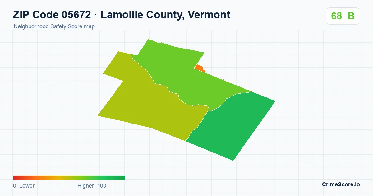 ZIP Code 05672 in Lamoille County, Vermont neighborhood Safety Score map