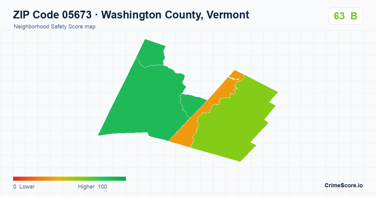 ZIP Code 05673 in Washington County, Vermont neighborhood Safety Score map