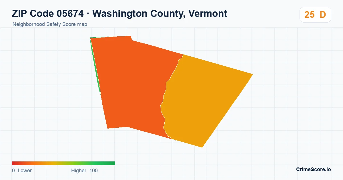 ZIP Code 05674 in Washington County, Vermont neighborhood Safety Score map
