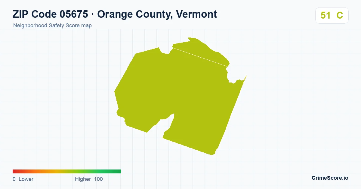 ZIP Code 05675 in Orange County, Vermont neighborhood Safety Score map