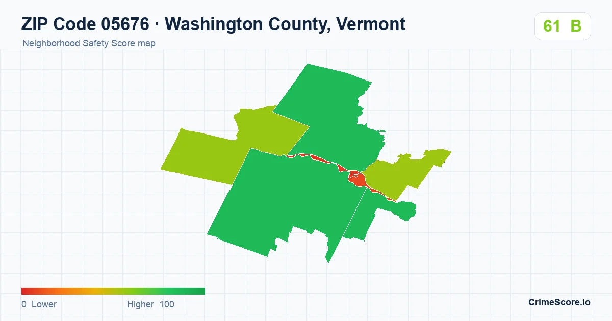 ZIP Code 05676 in Washington County, Vermont neighborhood Safety Score map