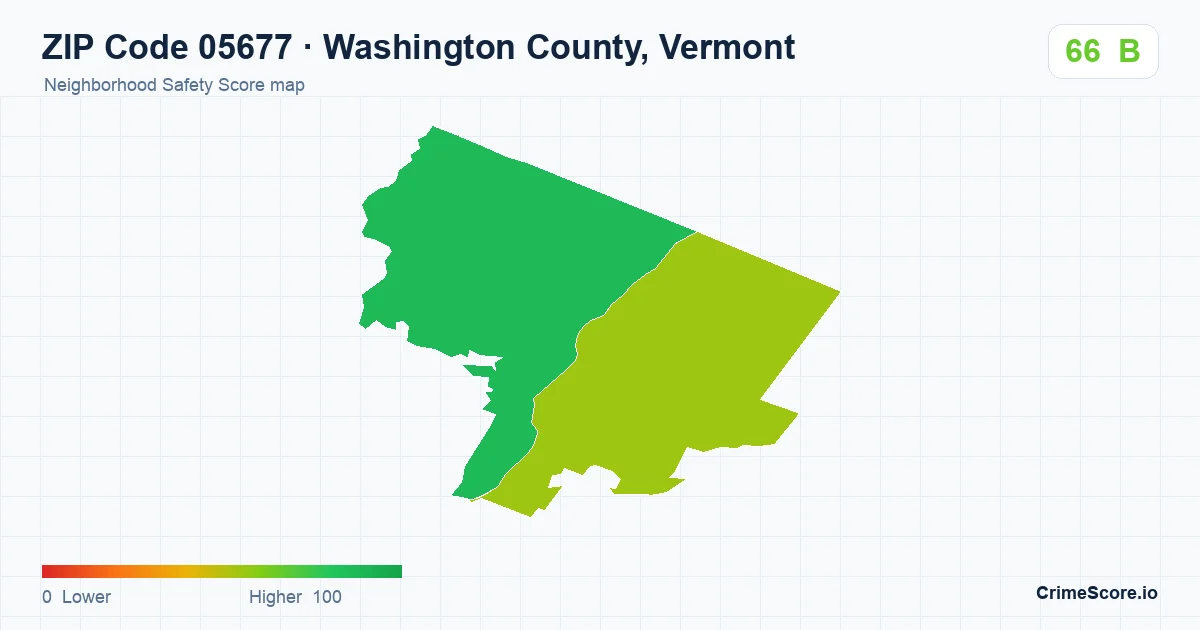ZIP Code 05677 in Washington County, Vermont neighborhood Safety Score map