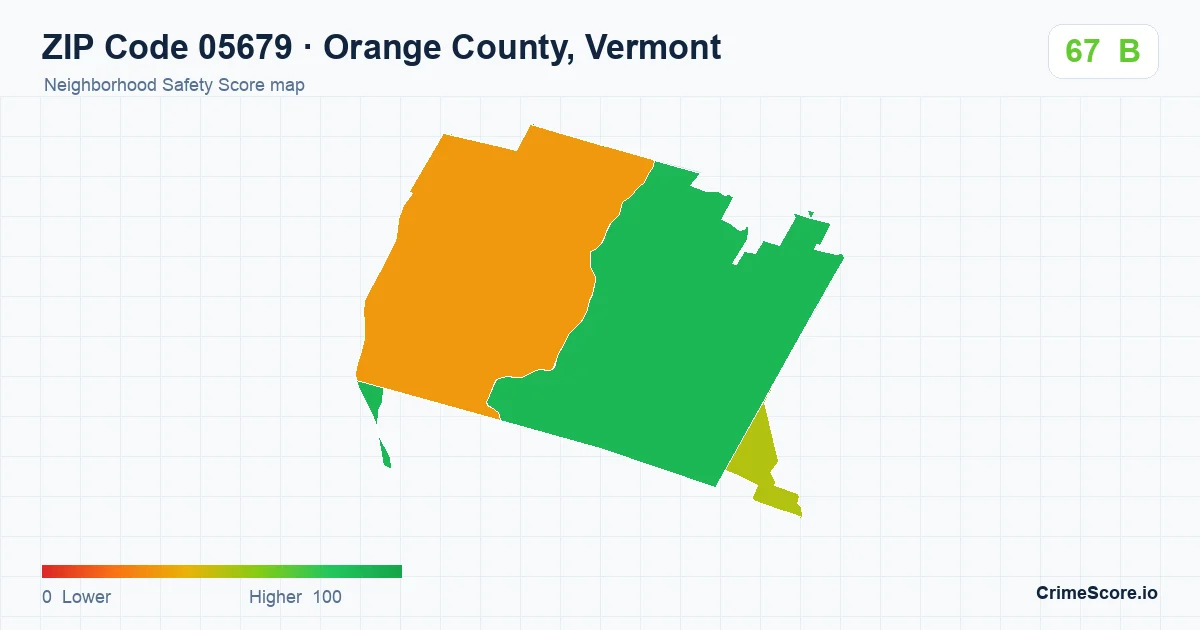 ZIP Code 05679 in Orange County, Vermont neighborhood Safety Score map