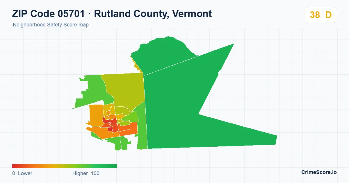ZIP Code 05701 in Rutland County, Vermont neighborhood Safety Score map