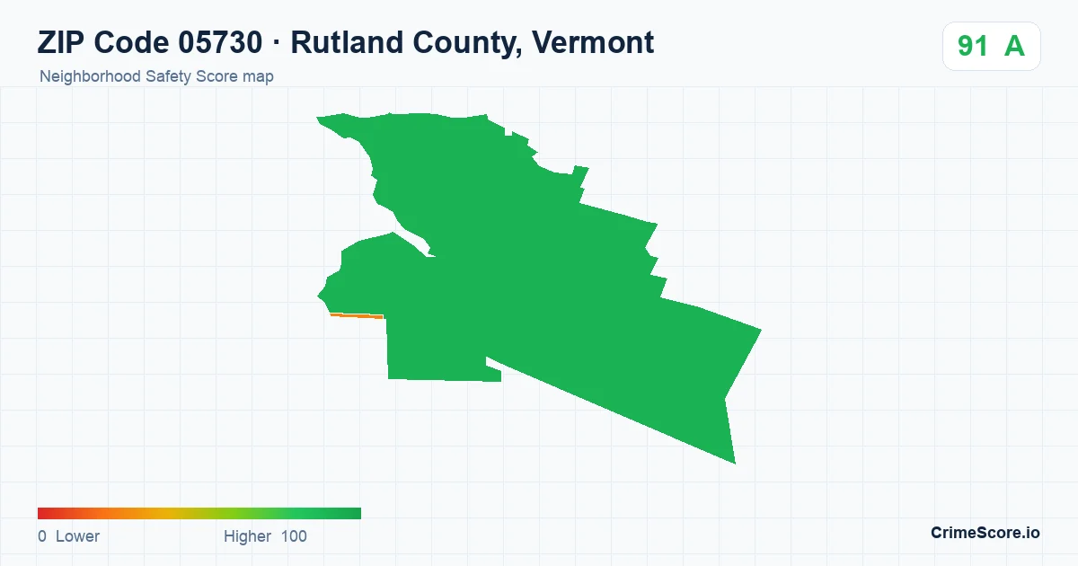 ZIP Code 05730 in Rutland County, Vermont neighborhood Safety Score map