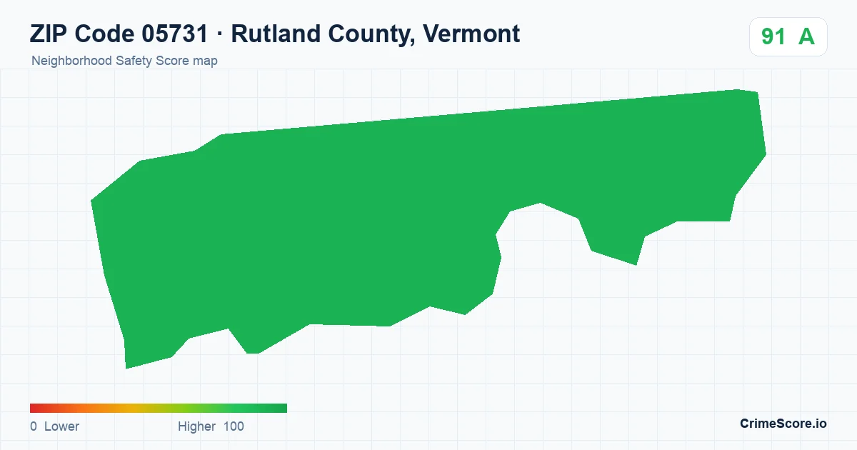 ZIP Code 05731 in Rutland County, Vermont neighborhood Safety Score map