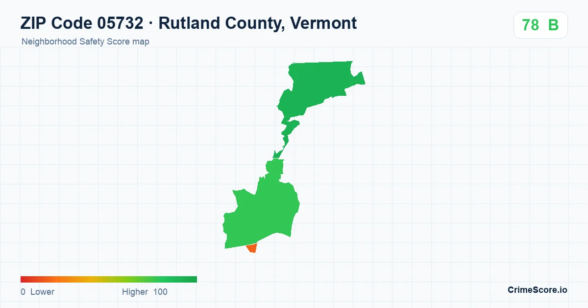 ZIP Code 05732 in Rutland County, Vermont neighborhood Safety Score map