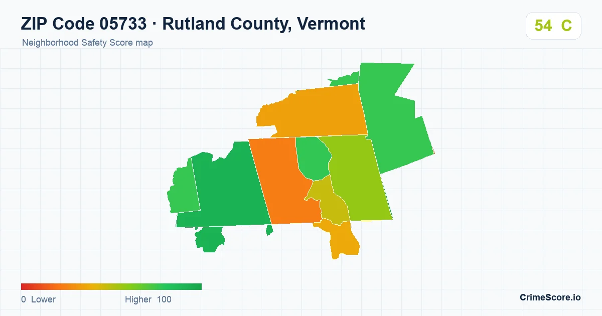 ZIP Code 05733 in Rutland County, Vermont neighborhood Safety Score map