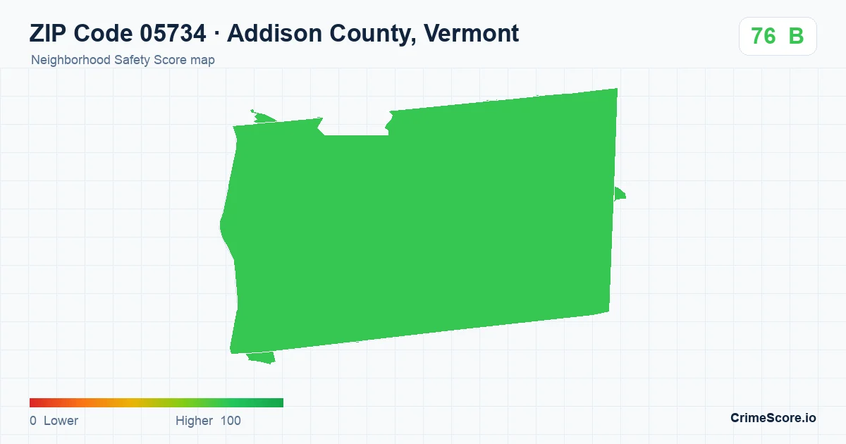 ZIP Code 05734 in Addison County, Vermont neighborhood Safety Score map