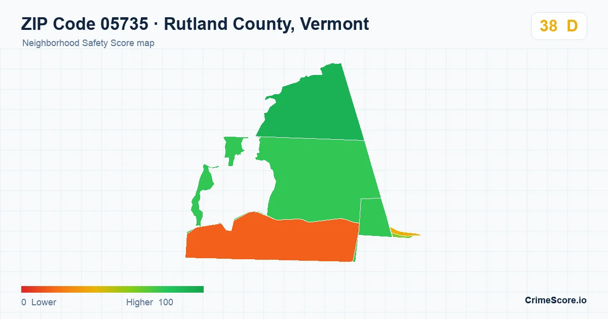 ZIP Code 05735 in Rutland County, Vermont neighborhood Safety Score map