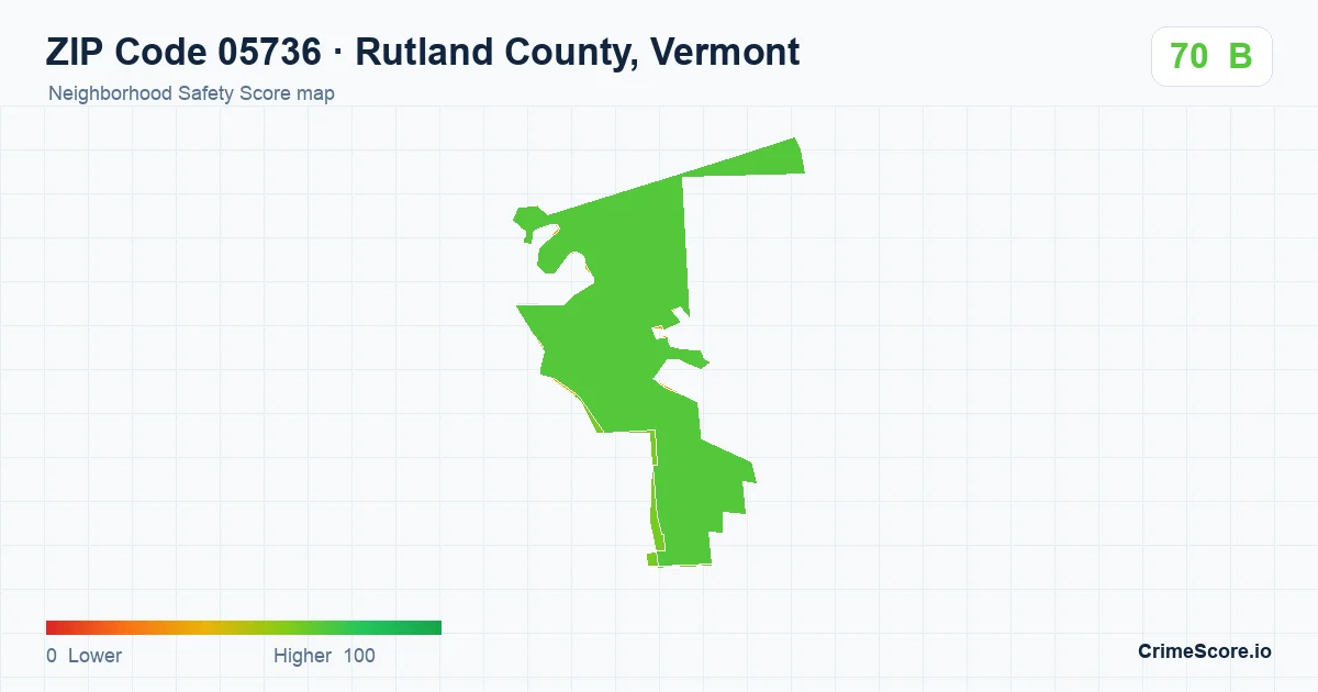 ZIP Code 05736 in Rutland County, Vermont neighborhood Safety Score map