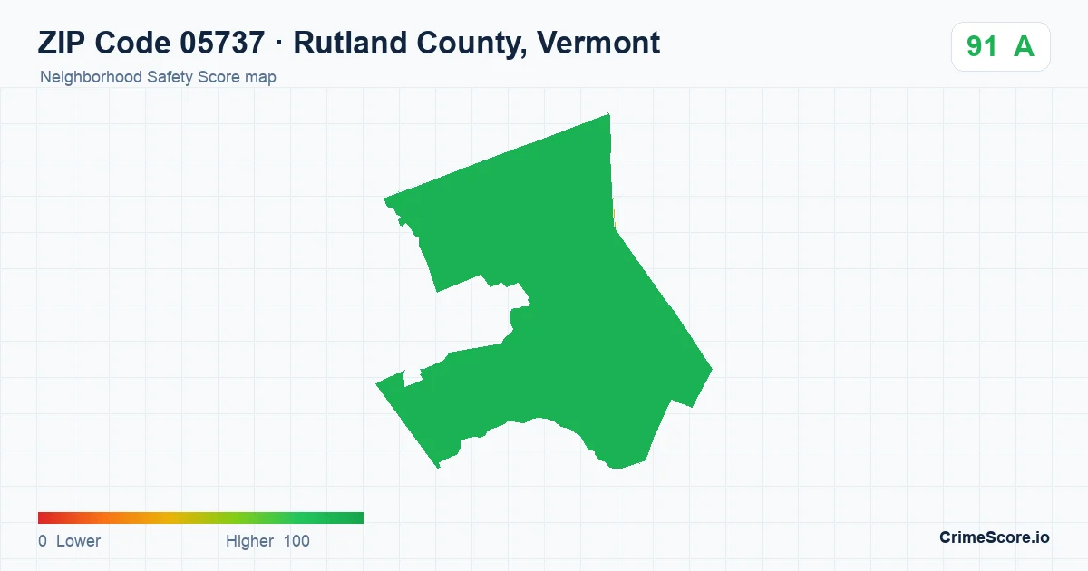 ZIP Code 05737 in Rutland County, Vermont neighborhood Safety Score map