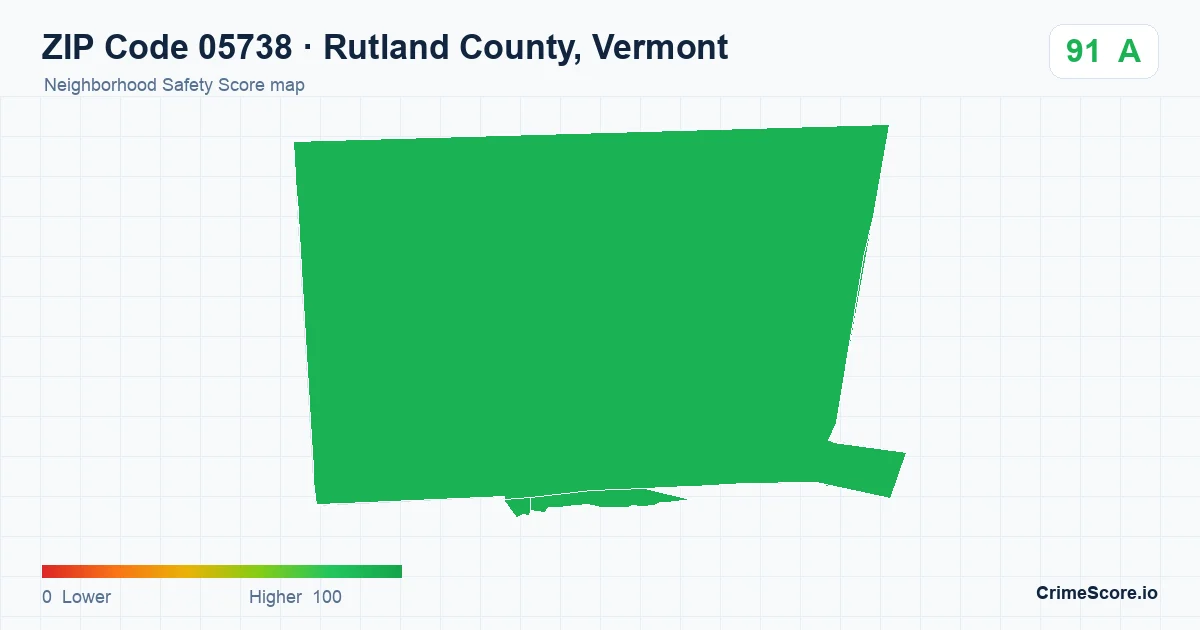 ZIP Code 05738 in Rutland County, Vermont neighborhood Safety Score map