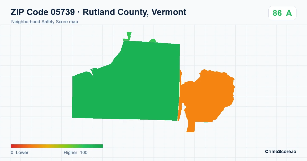 ZIP Code 05739 in Rutland County, Vermont neighborhood Safety Score map