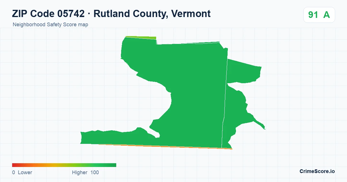 ZIP Code 05742 in Rutland County, Vermont neighborhood Safety Score map