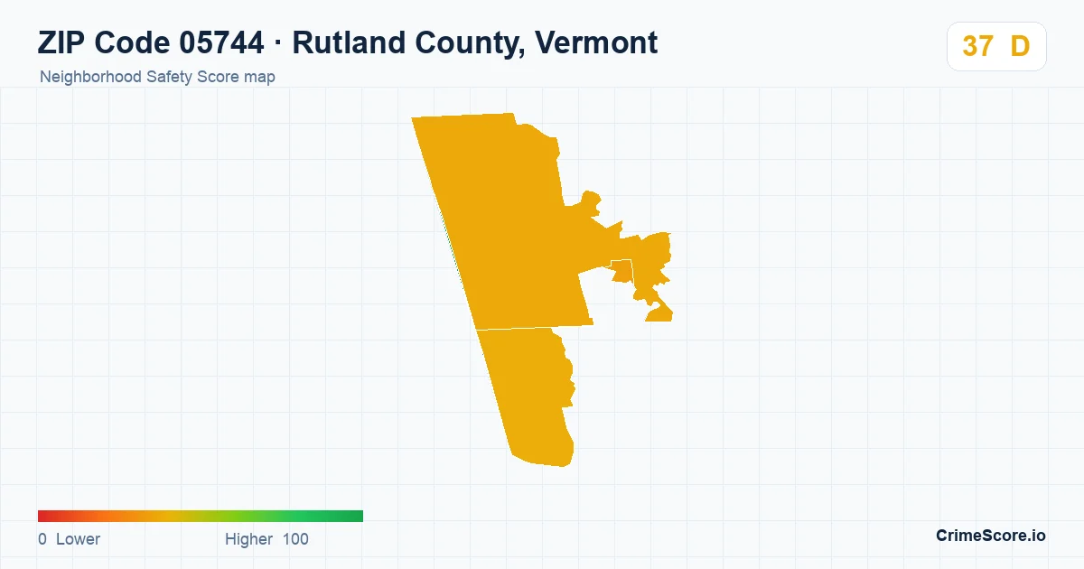 ZIP Code 05744 in Rutland County, Vermont neighborhood Safety Score map