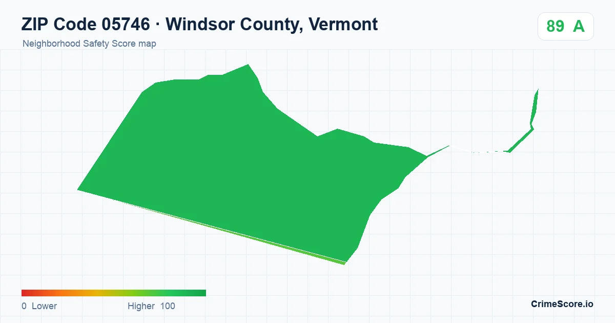 ZIP Code 05746 in Windsor County, Vermont neighborhood Safety Score map