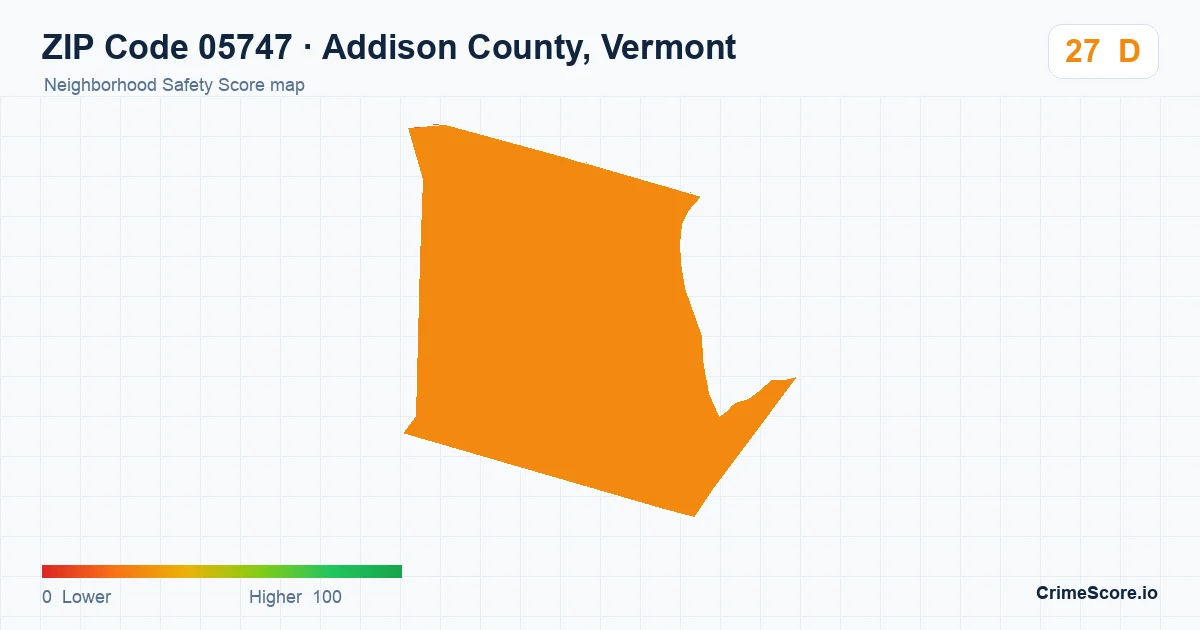 ZIP Code 05747 in Addison County, Vermont neighborhood Safety Score map