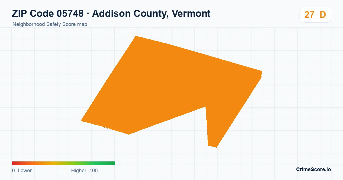 ZIP Code 05748 in Addison County, Vermont neighborhood Safety Score map
