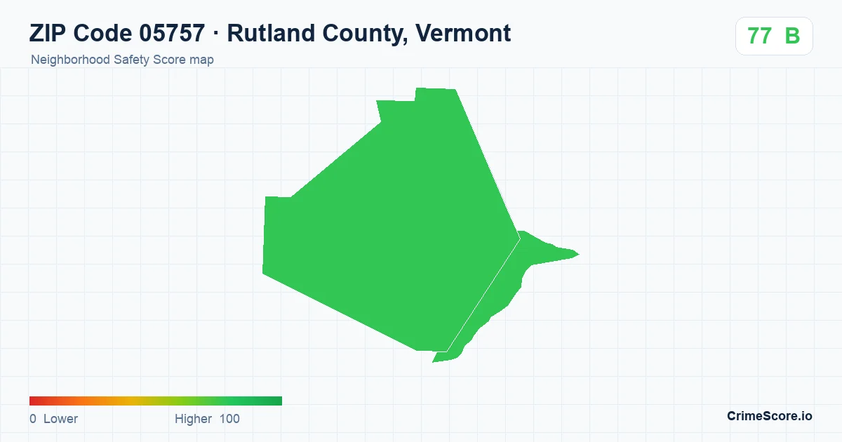 ZIP Code 05757 in Rutland County, Vermont neighborhood Safety Score map