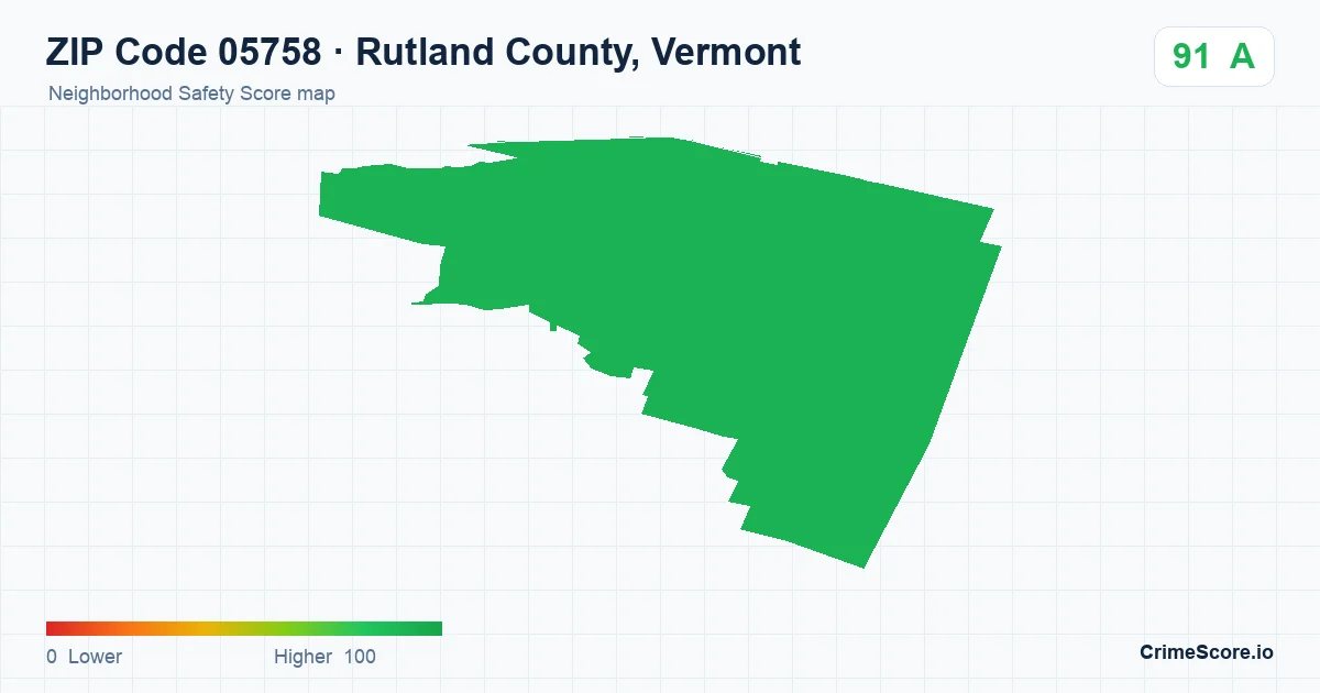 ZIP Code 05758 in Rutland County, Vermont neighborhood Safety Score map