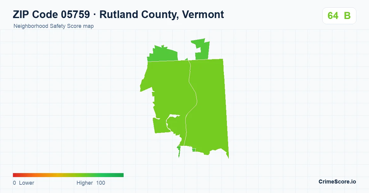 ZIP Code 05759 in Rutland County, Vermont neighborhood Safety Score map
