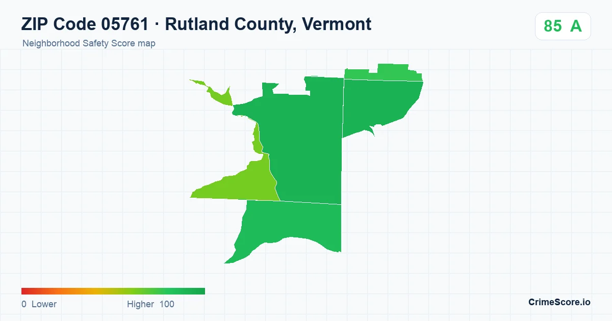 ZIP Code 05761 in Rutland County, Vermont neighborhood Safety Score map