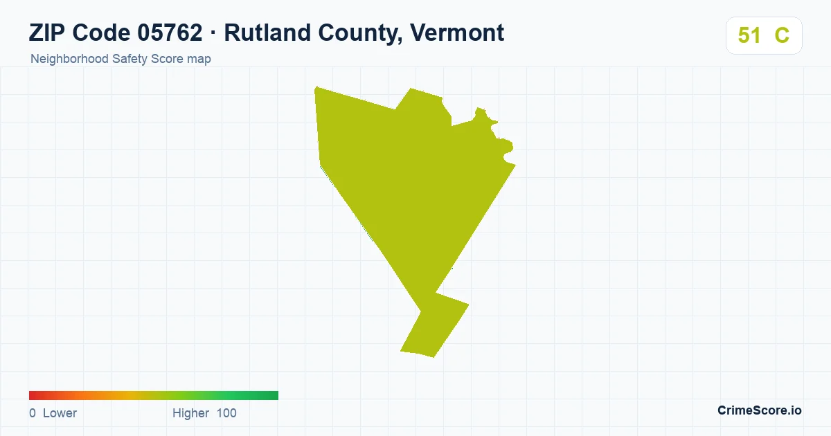 ZIP Code 05762 in Rutland County, Vermont neighborhood Safety Score map