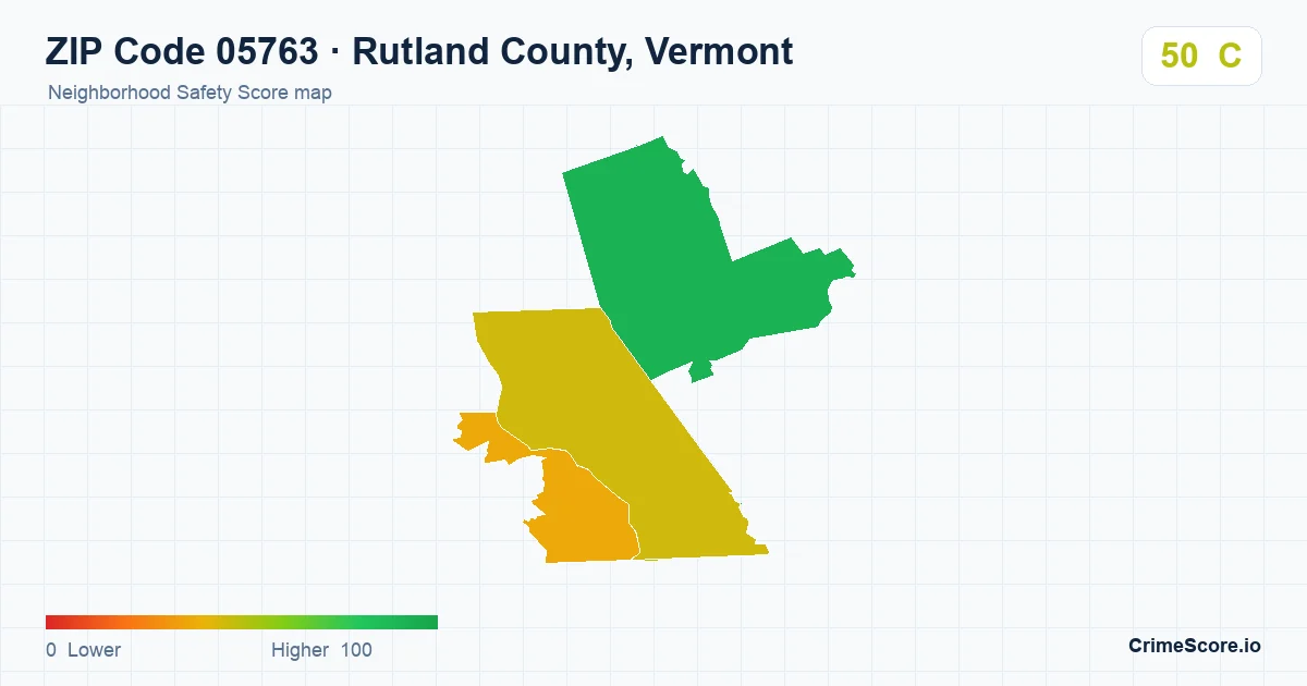 ZIP Code 05763 in Rutland County, Vermont neighborhood Safety Score map