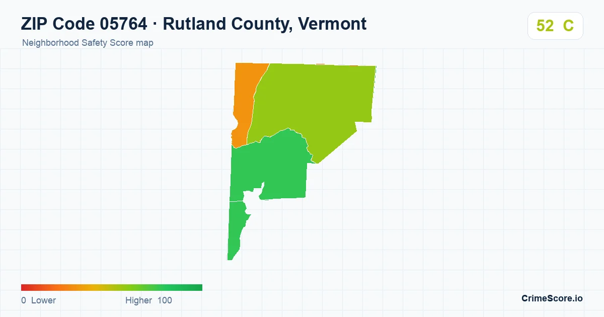 ZIP Code 05764 in Rutland County, Vermont neighborhood Safety Score map