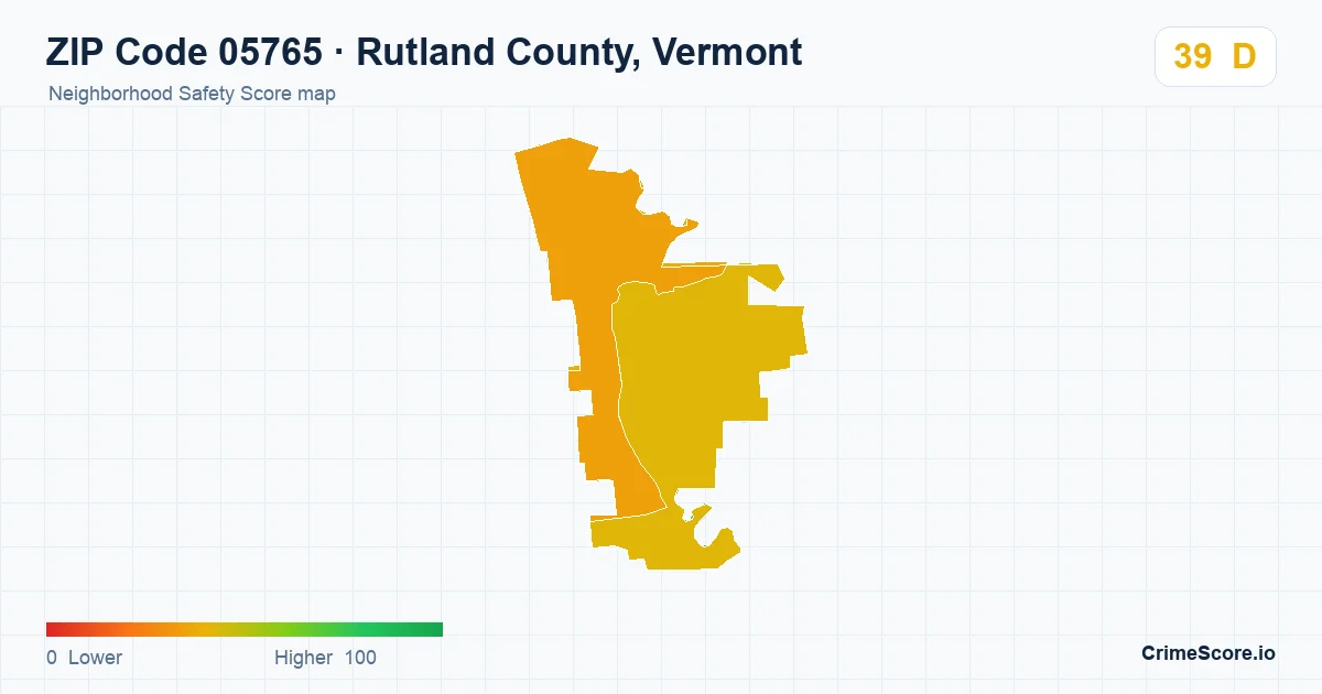 ZIP Code 05765 in Rutland County, Vermont neighborhood Safety Score map