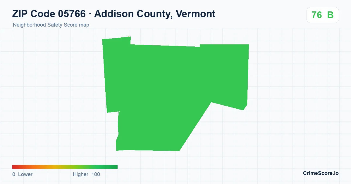ZIP Code 05766 in Addison County, Vermont neighborhood Safety Score map