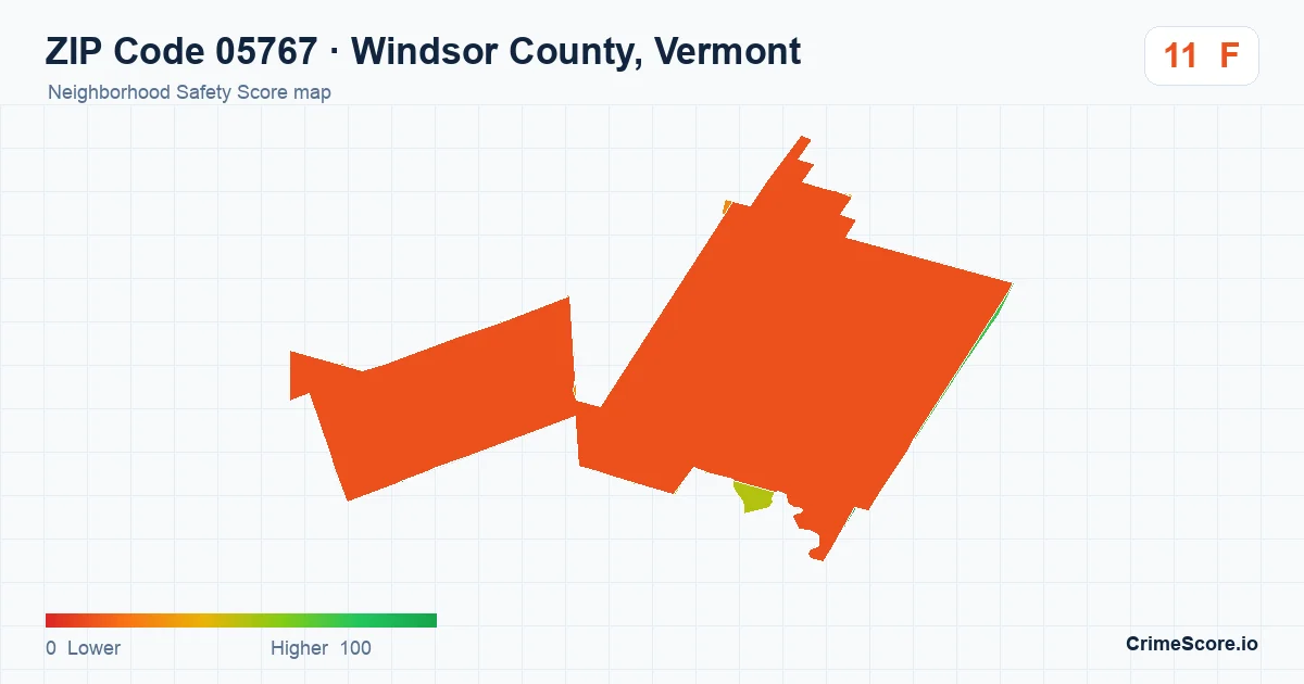 ZIP Code 05767 in Windsor County, Vermont neighborhood Safety Score map