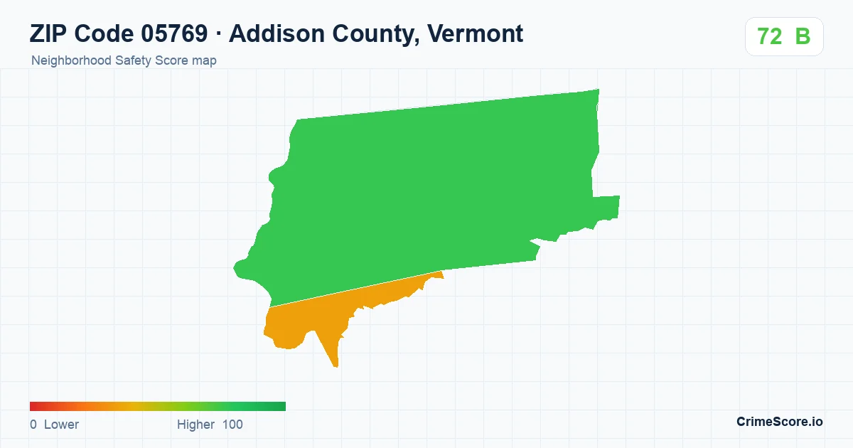 ZIP Code 05769 in Addison County, Vermont neighborhood Safety Score map