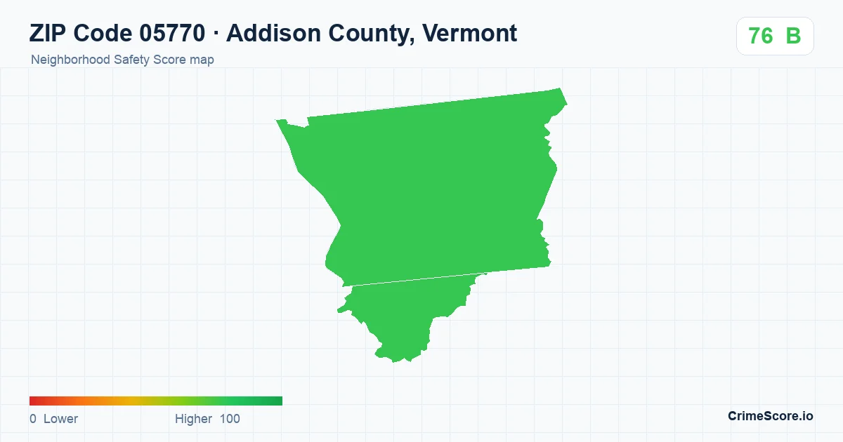 ZIP Code 05770 in Addison County, Vermont neighborhood Safety Score map