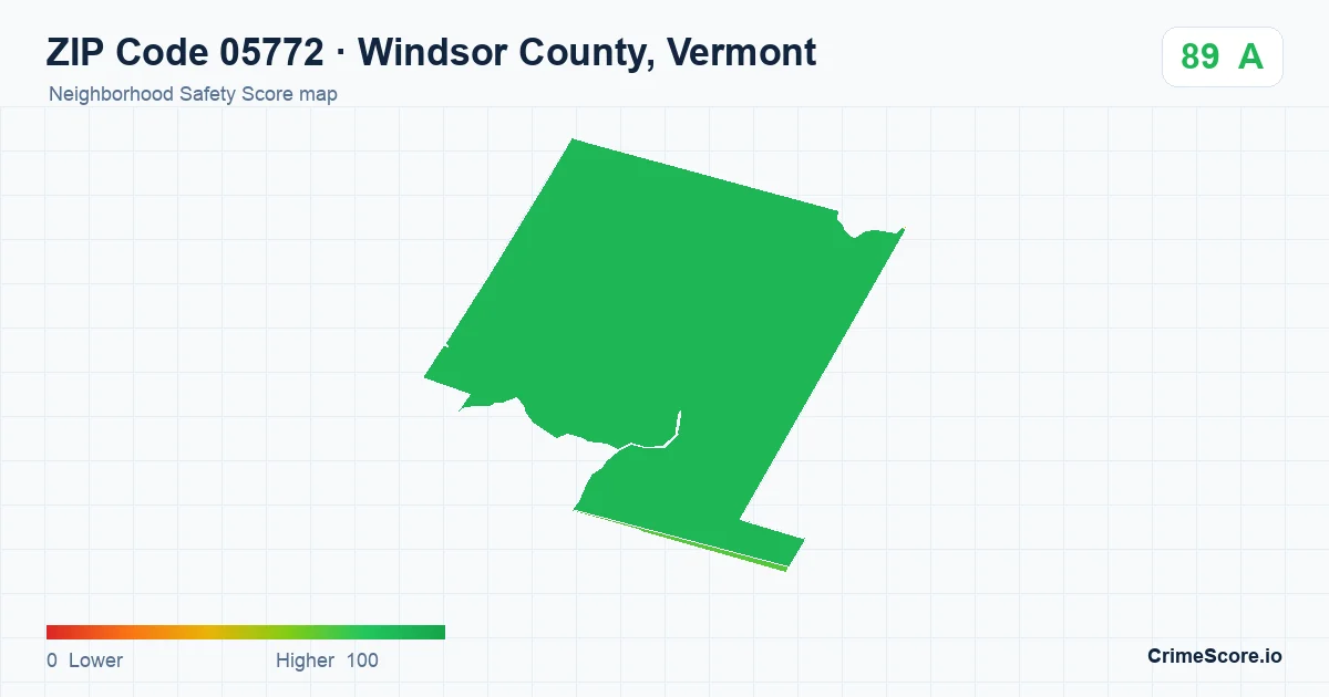 ZIP Code 05772 in Windsor County, Vermont neighborhood Safety Score map