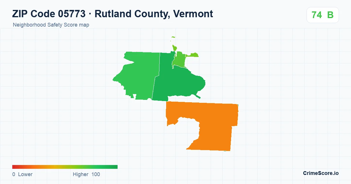 ZIP Code 05773 in Rutland County, Vermont neighborhood Safety Score map