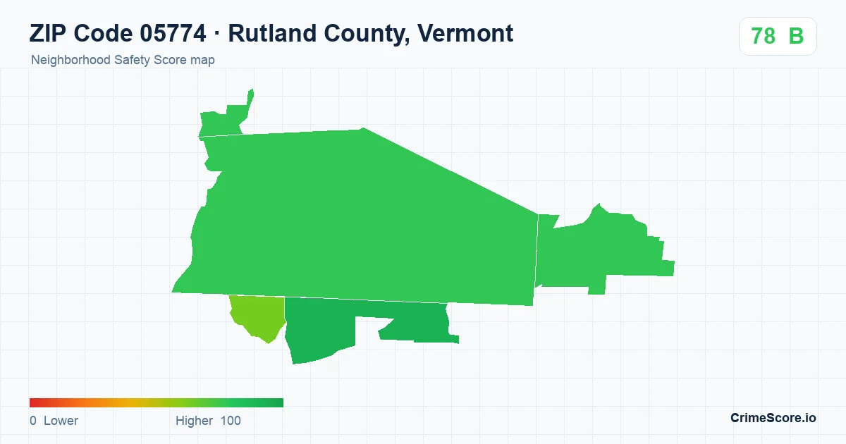 ZIP Code 05774 in Rutland County, Vermont neighborhood Safety Score map
