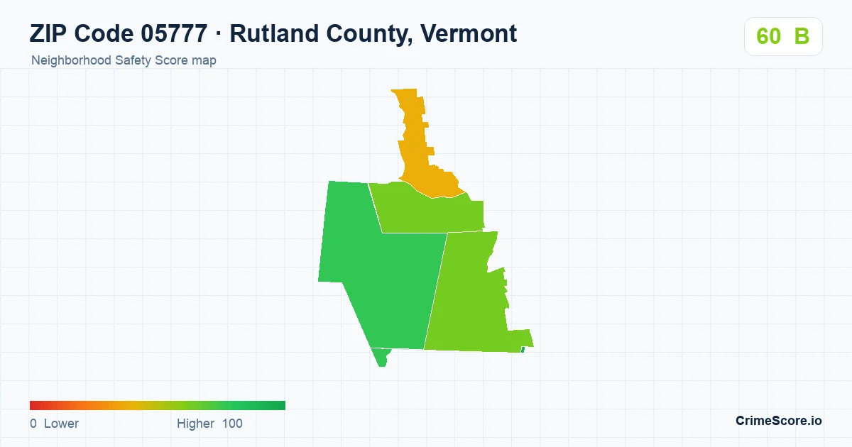 ZIP Code 05777 in Rutland County, Vermont neighborhood Safety Score map