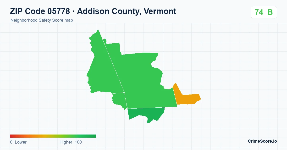 ZIP Code 05778 in Addison County, Vermont neighborhood Safety Score map