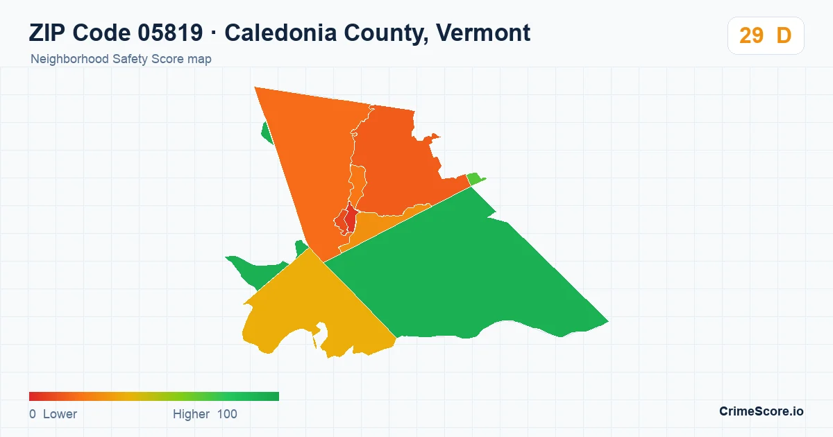 ZIP Code 05819 in Caledonia County, Vermont neighborhood Safety Score map