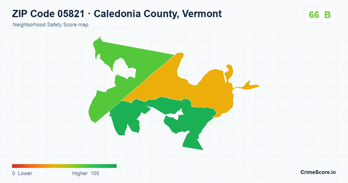 ZIP Code 05821 in Caledonia County, Vermont neighborhood Safety Score map
