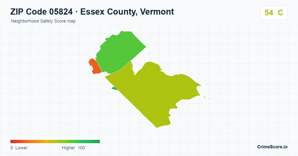 ZIP Code 05824 in Essex County, Vermont neighborhood Safety Score map