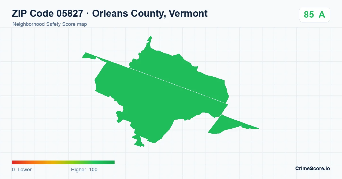 ZIP Code 05827 in Orleans County, Vermont neighborhood Safety Score map
