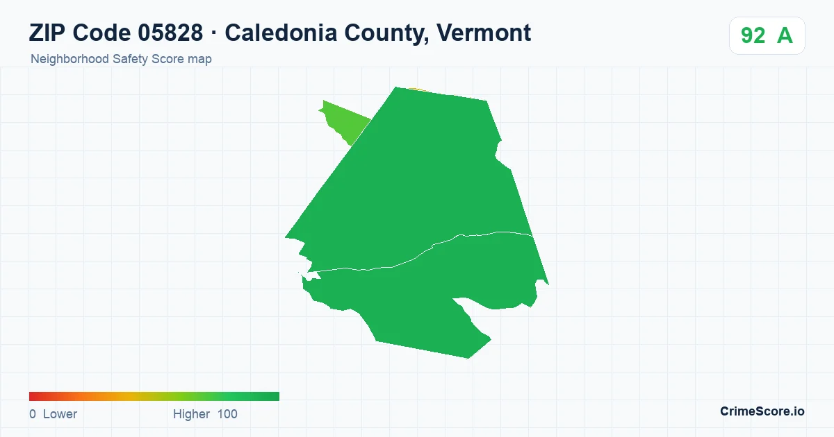 ZIP Code 05828 in Caledonia County, Vermont neighborhood Safety Score map